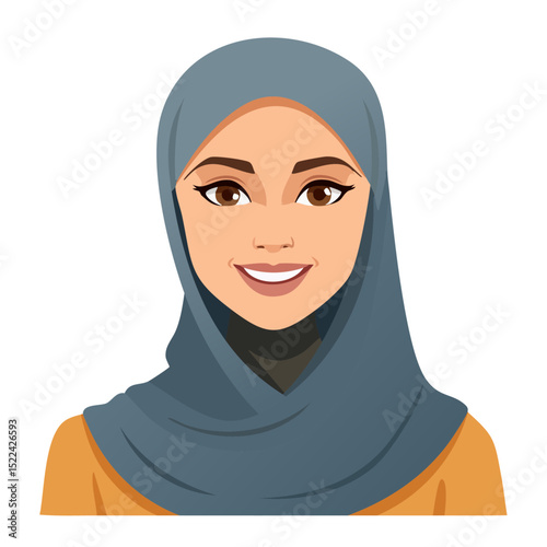 Flat Vector. Portrait of only one Woman. Simple Background.