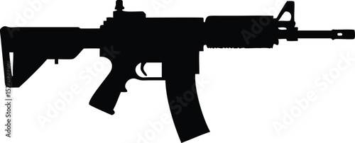 Silhouette of an AR15 Style Assault Rifle on a White Background, Modern Firearm