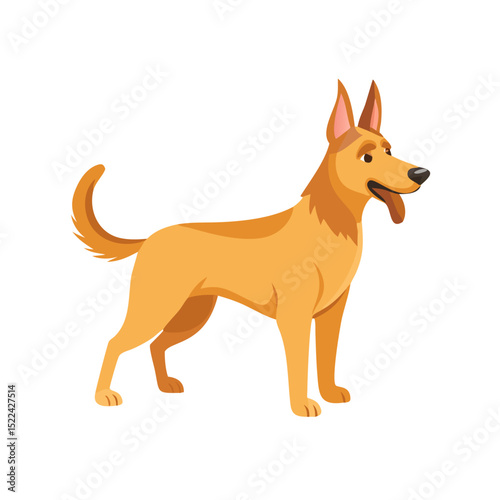 Vector illustration of a loyal dog with perked ears and a wagging tail, isolated on a white background.