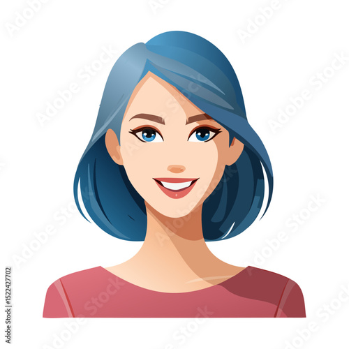 Flat Vector. Portrait of only one Woman. Simple Background.