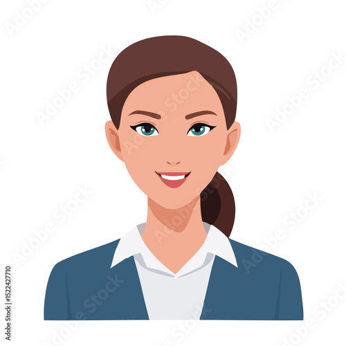 Flat Vector. Portrait of only one Woman. Simple Background.