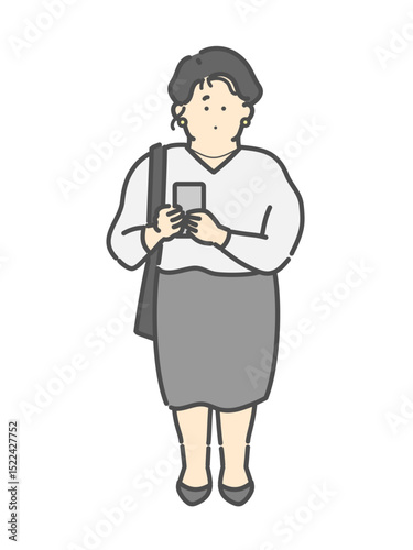 スマホの操作をする女性の全身イラスト
