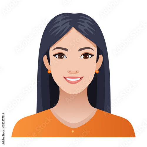 Flat Vector. Portrait of only one Woman. Simple Background.