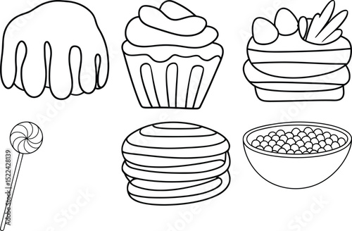 Hand Drawn Vector Line Art of Desserts and Sweets
