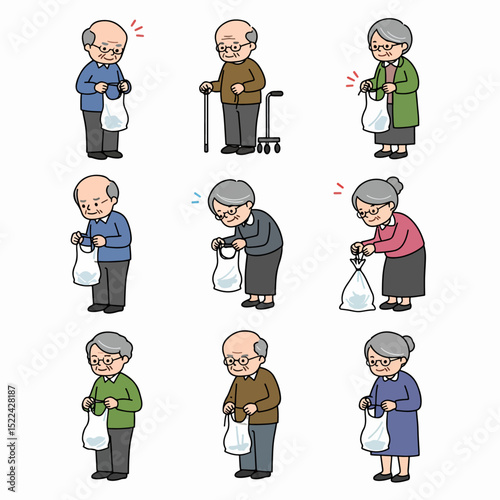 Elderly with shopping bag character