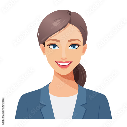 Flat Vector. Portrait of only one Woman. Simple Background.