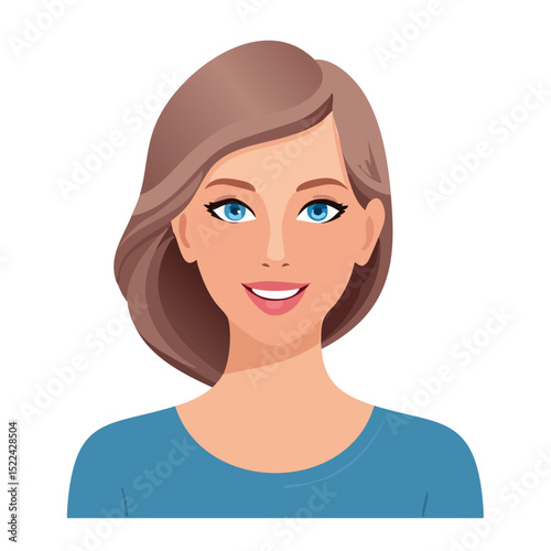 Flat Vector. Portrait of only one Woman. Simple Background.