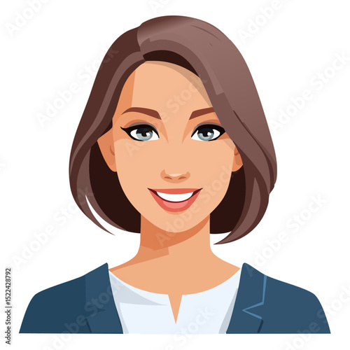 Flat Vector. Portrait of only one Woman. Simple Background.