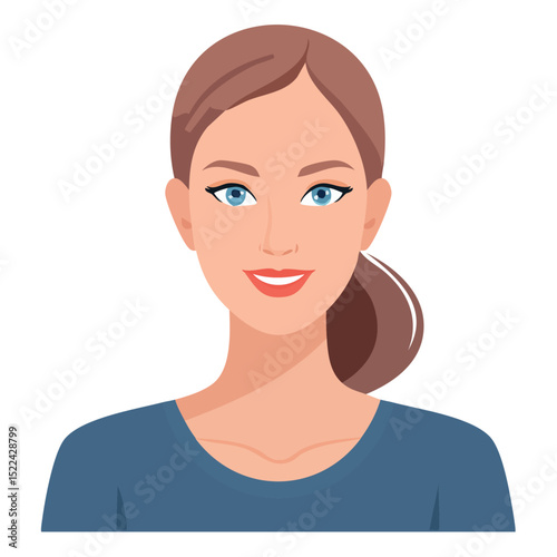 Flat Vector. Portrait of only one Woman. Simple Background.