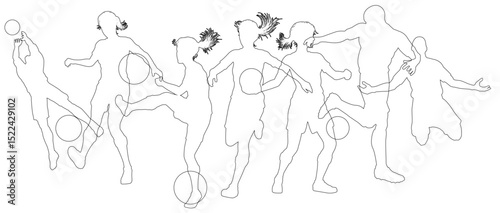 Silhouette soccer football player set. Active sports people healthy players fitness silhouettes concept.