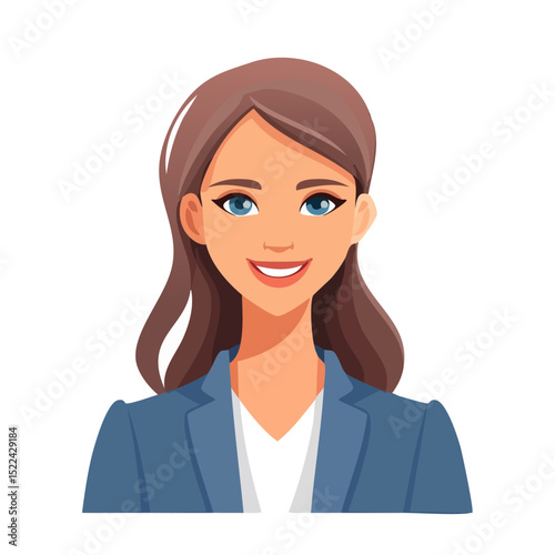 Flat Vector. Portrait of only one Woman. Simple Background.