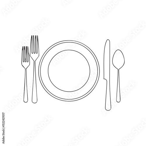 Simple line drawing of plate fork knife spoon