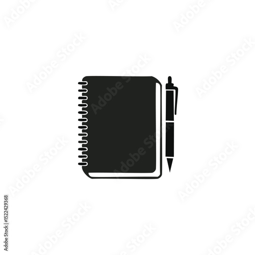Spiral notebook and pen icon black and white
