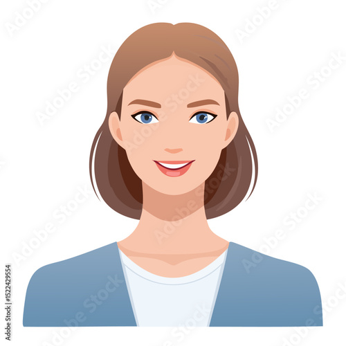 Flat Vector. Portrait of only one Woman. Simple Background.