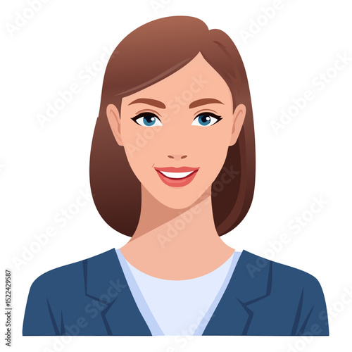 Flat Vector. Portrait of only one Woman. Simple Background.