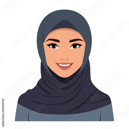 Flat Vector. Portrait of only one Woman. Simple Background.