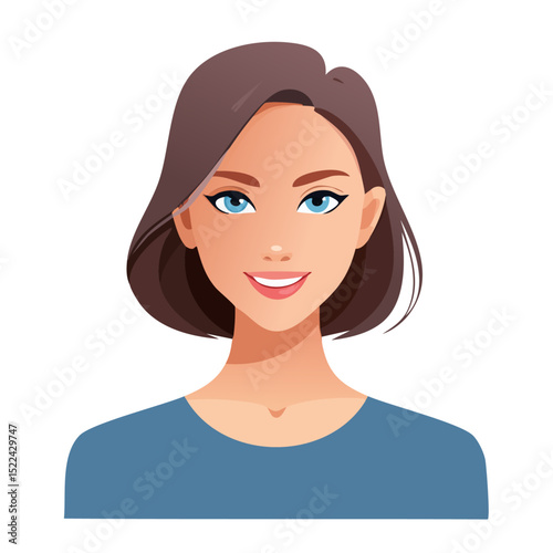 Flat Vector. Portrait of only one Woman. Simple Background.