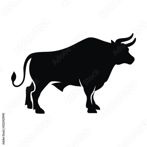Strong black silhouette of a powerful bull
