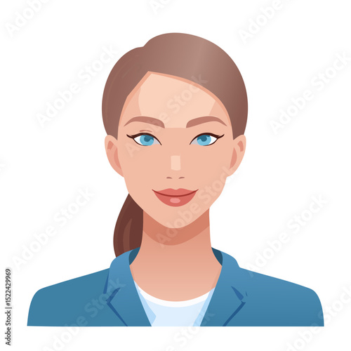 Flat Vector. Portrait of only one Woman. Simple Background.
