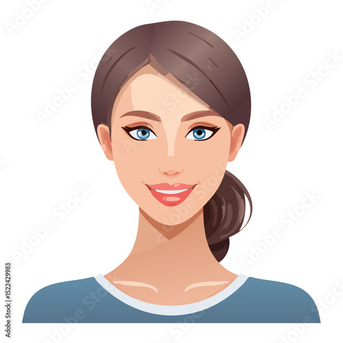 Flat Vector. Portrait of only one Woman. Simple Background.