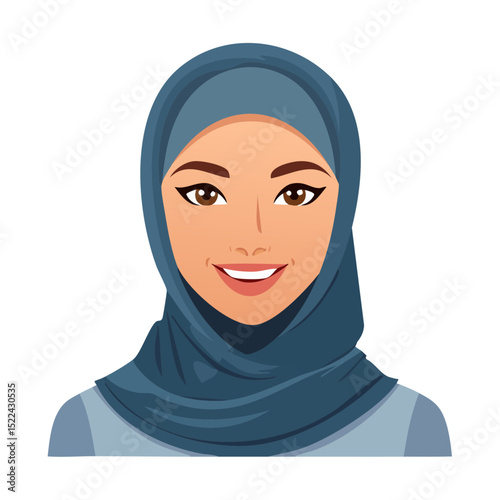 Flat Vector. Portrait of only one Woman. Simple Background.