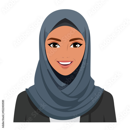 Flat Vector. Portrait of only one Woman. Simple Background.