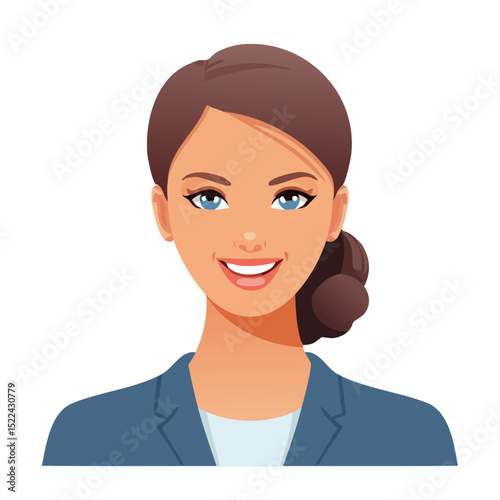Flat Vector. Portrait of only one Woman. Simple Background.