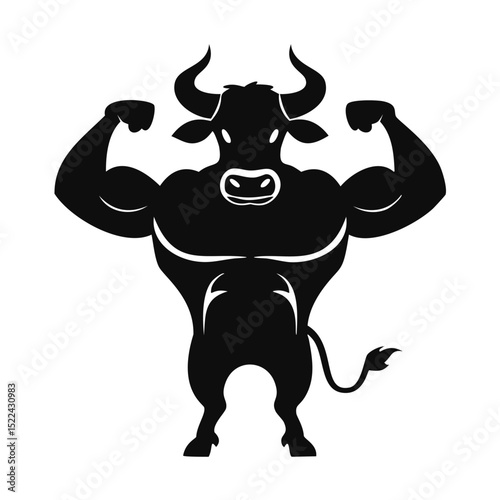 Strong muscular bull silhouette flexing biceps