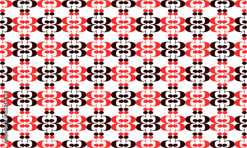 black and red oval dots pattern, Red dot and block on white background, design for fabric printing as repeat pattern circle, checkerboard, chessboard