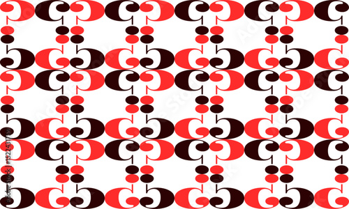black and red oval dots pattern, Red dot and block on white background, design for fabric printing as repeat pattern circle, checkerboard, chessboard