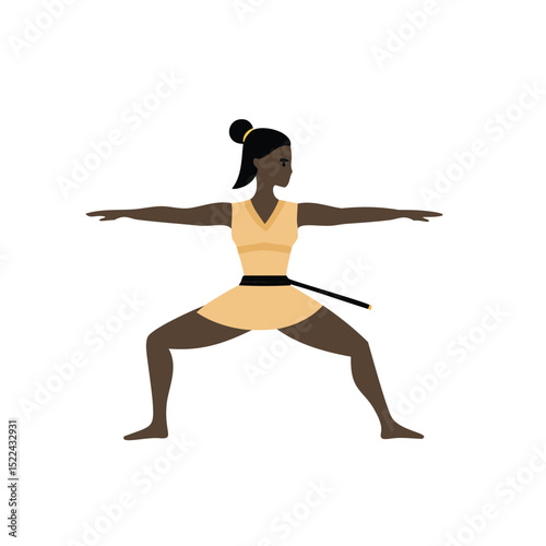 Woman in warrior two yoga pose fitness exercise