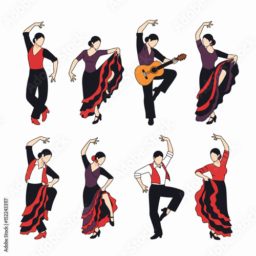 Flamenco dancers performing traditional folk dance set