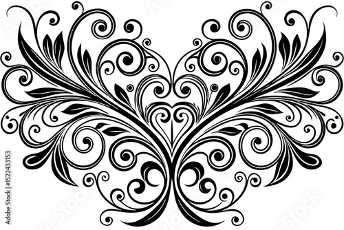 Elegant symmetrical floral design in black and white creating a sophisticated decorative element for diverse design projects