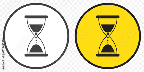 Sand watch icon set. Hourglass symbol. Sandglass logo. Flat vector illustration in Black and Yellow Color on Transparent Background. EPS 10.