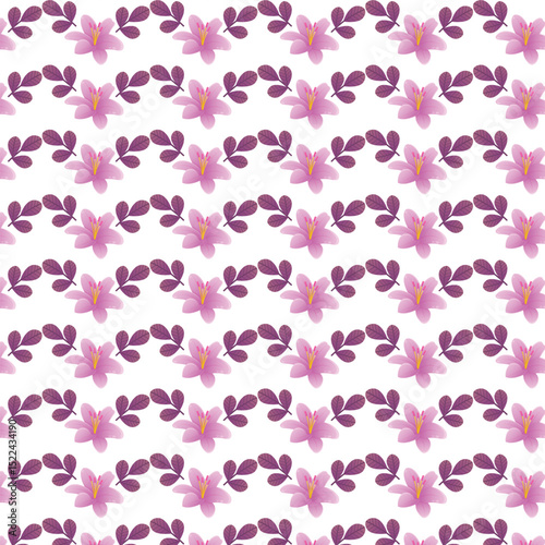 Charming Pink Floral Pattern with Dark Leaves on White Background