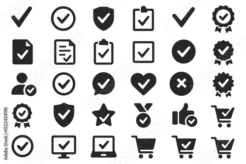 A comprehensive set of black check mark icons, isolated on white background