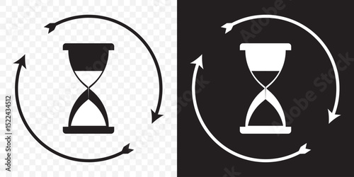 Anti aging hourglass icon. Waiting slow time single icon . isolated on Transparent and black background. Vector illustration. EPS 10