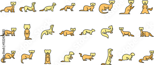 Adorable cartoon ferrets showing different playful positions