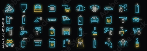 Colorful neon icons representing automotive tools and equipment