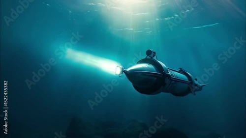 Wallpaper Mural Large bathyscaphe floating in middle of deep ocean during exploration, abstract vivid composition consists of fictional unreal fantastic vision on background Torontodigital.ca