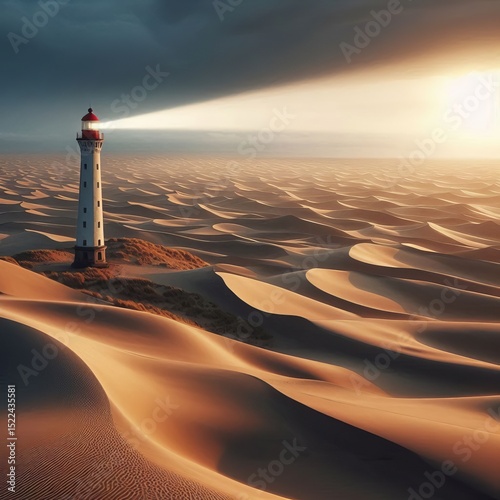 A Lighthouse on a Sea of Sand Its beam sweeps across endless dun