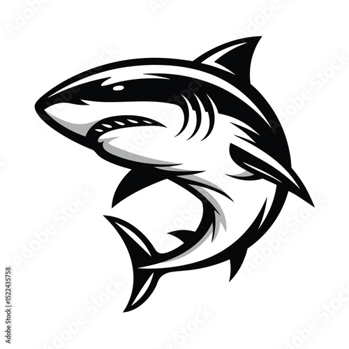 Fierce Shark Striking Black and White Design of a Predator's Powerful Form