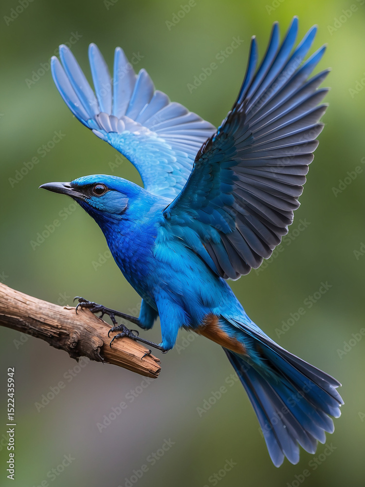 Obraz premium Vibrant blue bird in flight