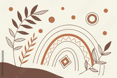 Abstract botanical composition with organic lines and earth tone colors perfect for modern art and design