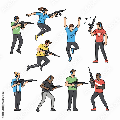 People holding weapons at shooting range concept