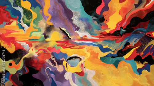 Wallpaper Mural editorial piece on synesthetic art | vibration of the soul | transcendent motion | primary triad | floating dynamics | synesthetic explosions | rhythmic color patches | line symphony | visual Torontodigital.ca