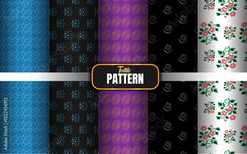 Vintage floral and geometric seamless pattern set with ribbon background design