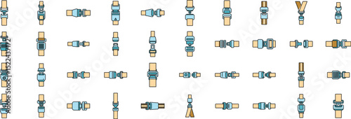 Different types of seat belt buckles and components used in various vehicles, ensuring passenger safety and restraint