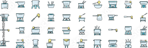Collection of kitchenware icons featuring pots and utensils