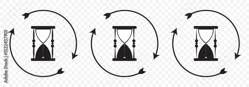 Anti aging hourglass icon. Waiting slow time single icon In black color . isolated on Transparent Background. EPS 10.